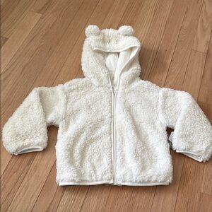 Gap White Sherpa Hoodie with Bear Ears -3T